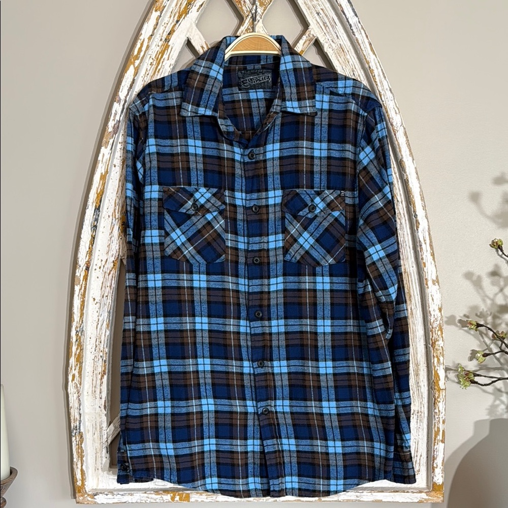 Blue and Brown Casual Button Down Shirt with Soft Fabric